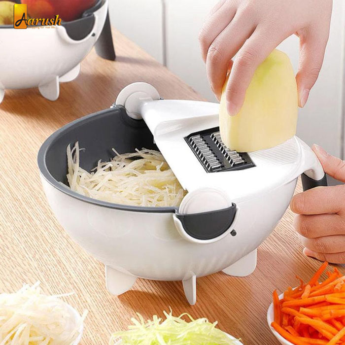 9 In 1 Multifunctional Magic Rotate Vegetable Cutter Machine With Drain Basket For Kitchen
