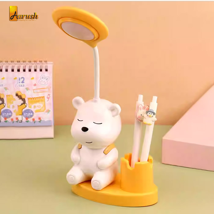 Cartoon Bear Eye Protection Learning LED Rechargeable Table Lamp Creative Dormitory Bedroom Night Light with Pen Holder and Pencil Sharpener