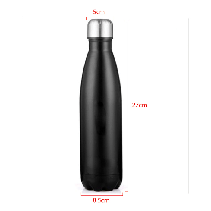 Stainless Steel Water Bottle - 24 Hours Cold & 12 Hot - Wide Mouth - Double Walled Construction - Black