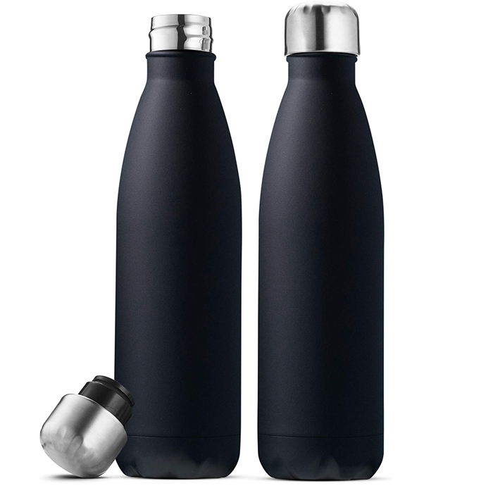 Stainless Steel Water Bottle - 24 Hours Cold & 12 Hot - Wide Mouth - Double Walled Construction - Black