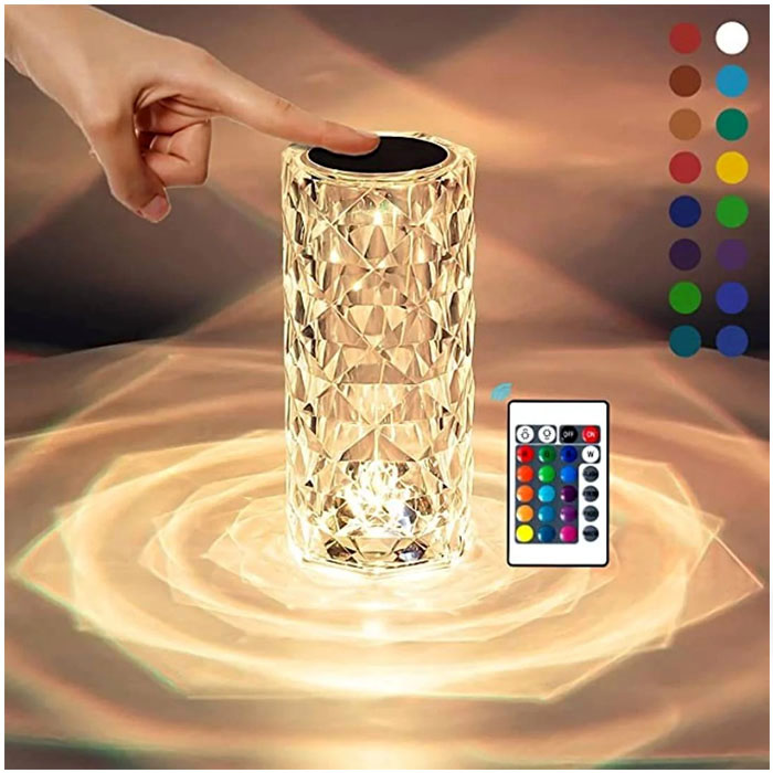 Usb Rechargeable RGB 16 Color Crystal Rose Diamond Table Lamp Acrylic Table Lamp for Living Room Bedroom with Remote