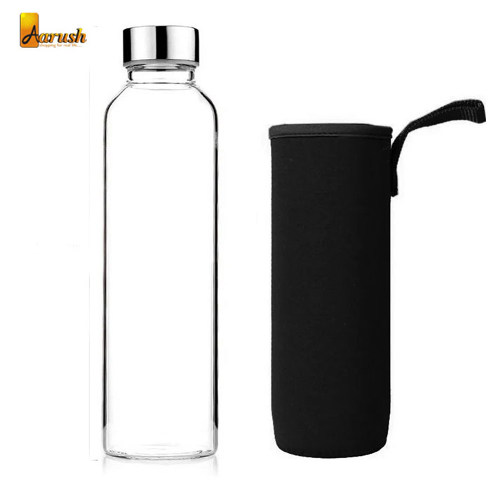 Portable Glass Water Bottle With Cover 550 ML