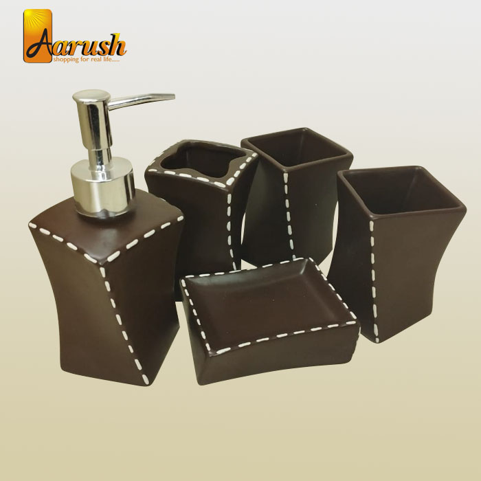 5-Pieces Ceramic Soap Dispenser Bathroom Accessories Set