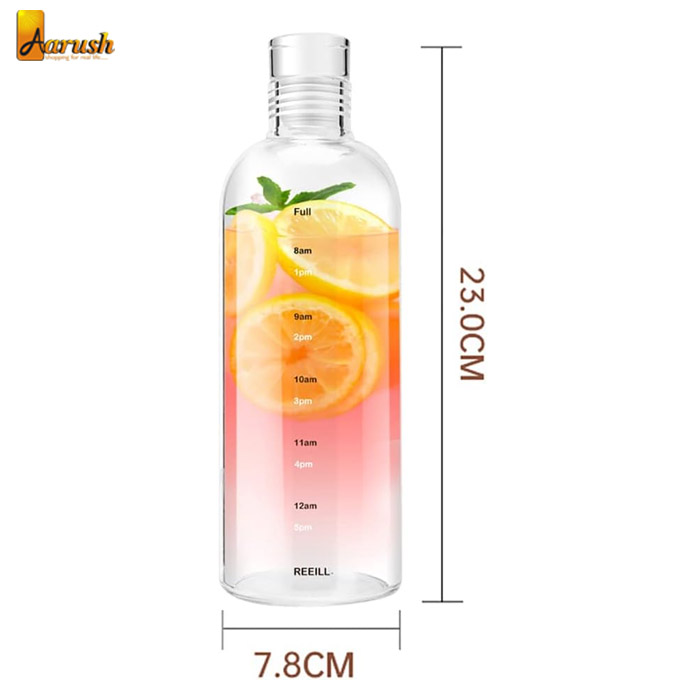 Borosilicate Glass Water Bottle with Straw & Time Marker 750ml