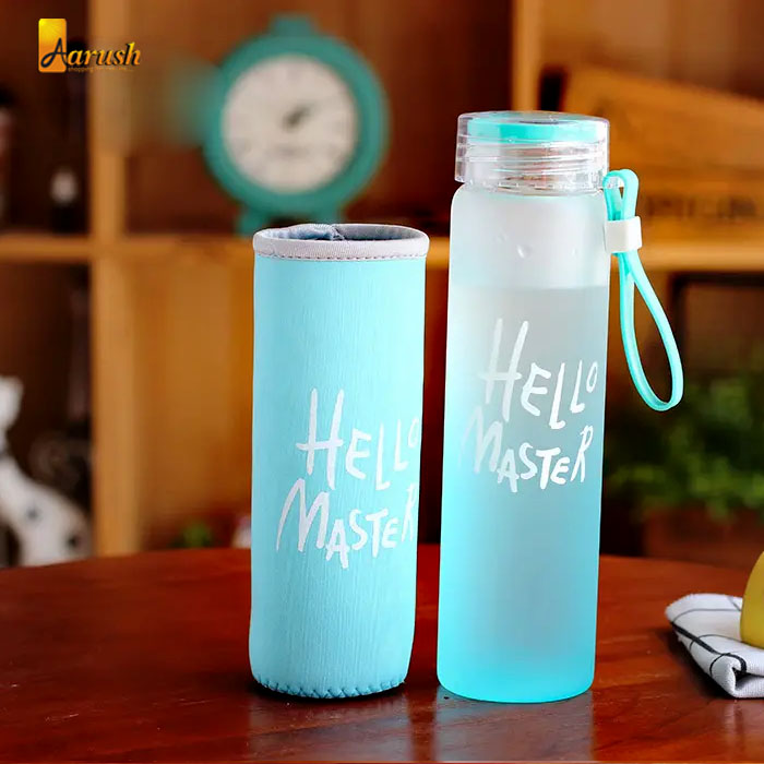 Hello Master Glass Drinking Water Bottle With Cover- 480ml