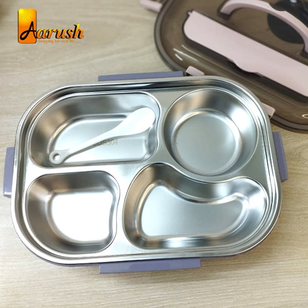 4 Compartments 304 Stainless Steel Office School Food Storage Bento Lunch Box