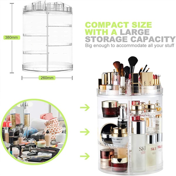 360° Rotation Cosmetic Organizer Makeup Storage Box Stand Holder