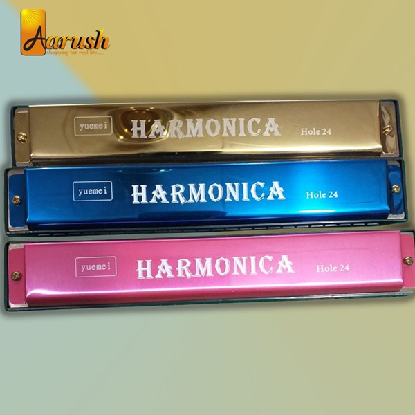24 Hole Key Of C Play Harmonica Tremolo Harmonica Mouth Organ Double Row Blu