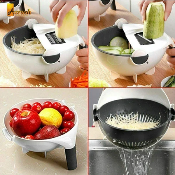 9 In 1 Multifunctional Magic Rotate Vegetable Cutter Machine With Drain Basket For Kitchen