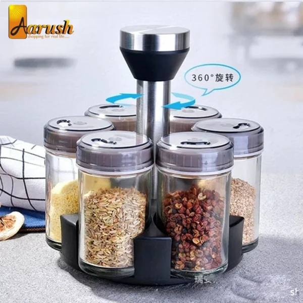 Rotating Cruet Seasoning Jars Set for Sprays Bottles Salt Shakers Holder Kitchen Storage Rack Organizer 