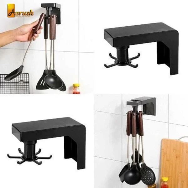 Rotating 6 Hook Spatula Spoon Kitchen Storage Shelf Rack