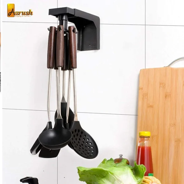 Rotating 6 Hook Spatula Spoon Kitchen Storage Shelf Rack