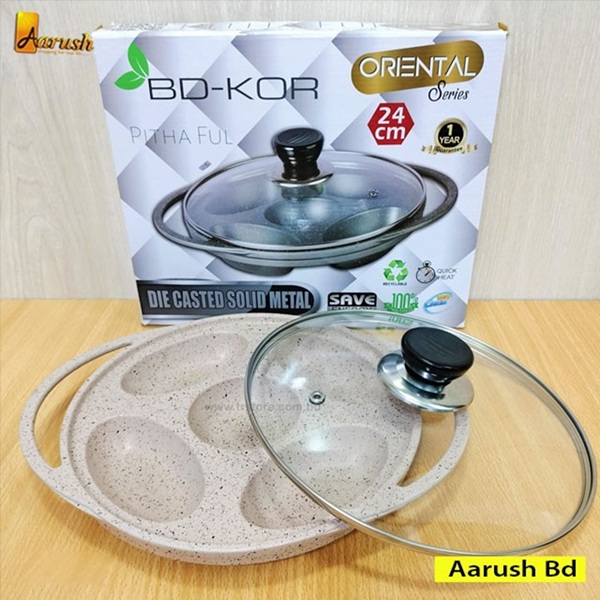 Bd-Kor Pithaful (24 Cm) Pan Cake Non-Stick Marble Coating With Glass Lid